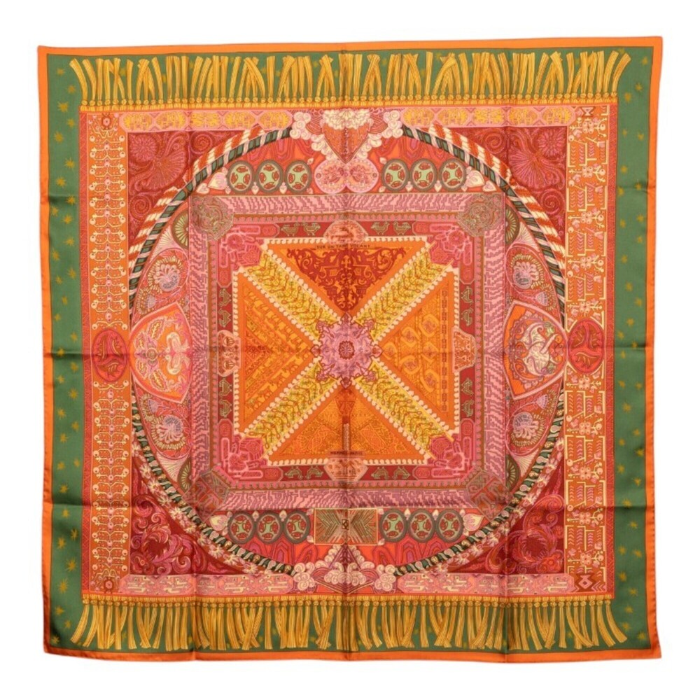 Hermes Carre 90 SUR UN TAPIS VOLANT (Flying Carpet) Scarf/Muffler, Orange Mul...